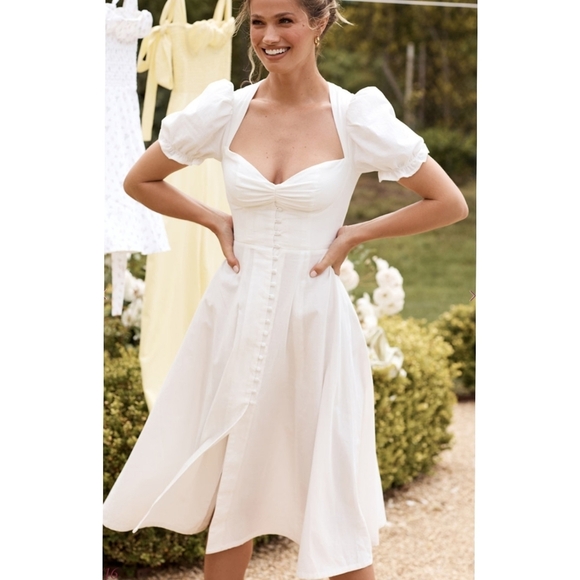 House of CB Dresses & Skirts - House Of CB London Ellery Linen Blend Puff SLeeve Midi Sundress